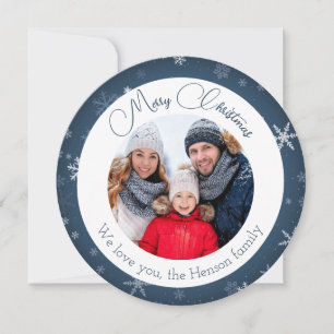 Blue Snowflake Christmas Family Photo Holiday Card