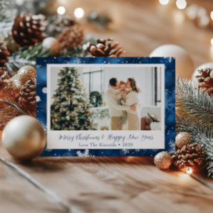 Blue Snowflake Christmas Family Photo Postcard