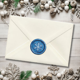 Blue Snowflake Christmas Faux Wax Classic Round Sticker
