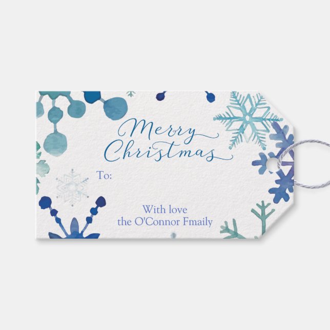 Blue Snowflake Christmas Gift Tag Sets (Front (Horizontal))