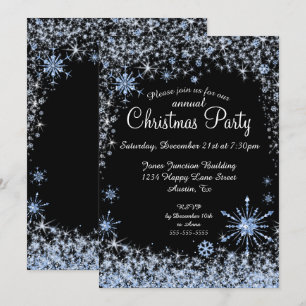 Blue Snowflake Christmas Holiday Party Invitation