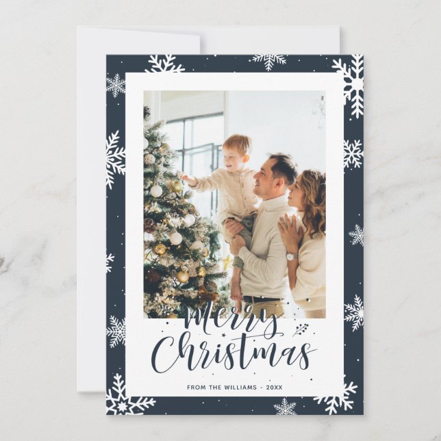 Blue Snowflake Christmas Holiday Photo Cards (Front)
