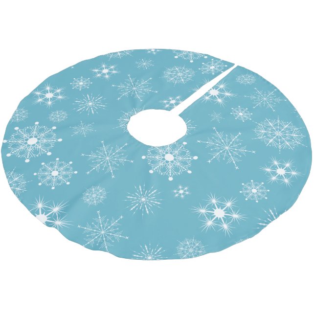 Blue Snowflake Christmas holiday Tree Skirt (Angled)