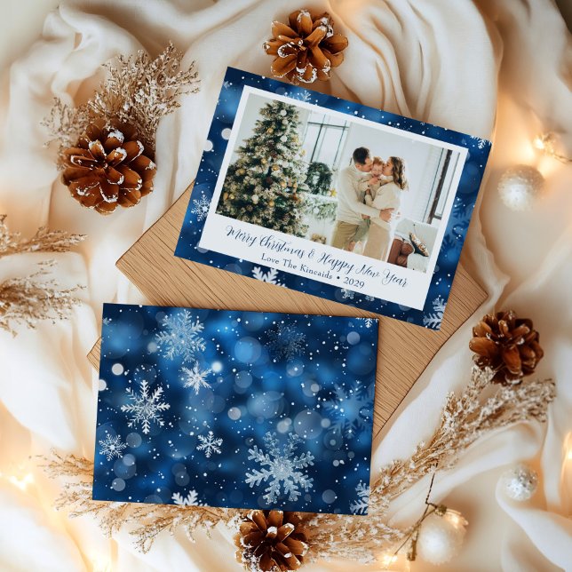 Blue Snowflake Christmas Photo Card Personalized (Creator Uploaded)