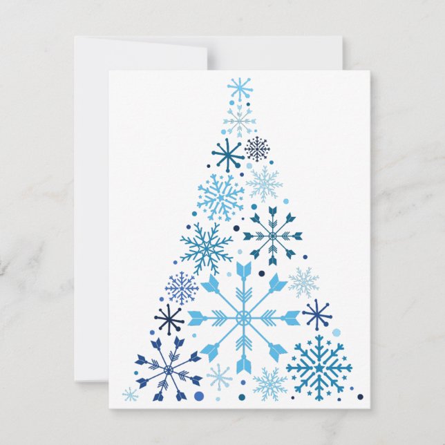 Blue Snowflake Christmas Tree Holiday Card (Front)