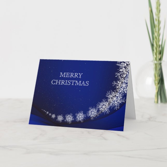 Blue Snowflake confetti Faux Foil Merry Christmas Holiday Card (Front)