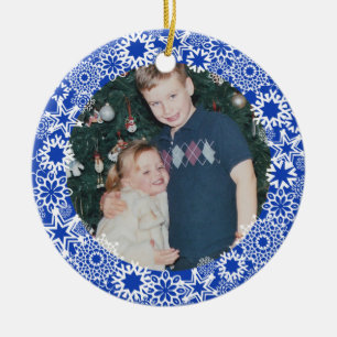 Blue Snowflake Customized Photo Ornament