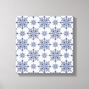Blue Snowflake Damask Pattern Canvas Print