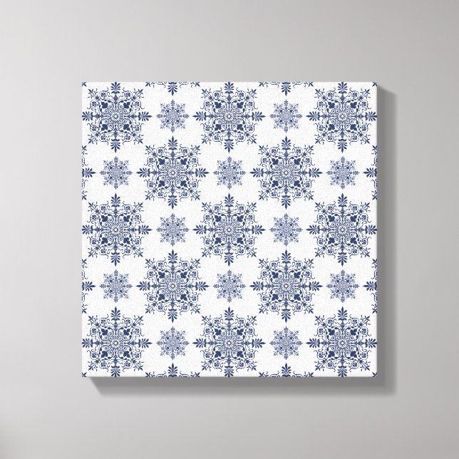 Blue Snowflake Damask Pattern Canvas Print (Front)