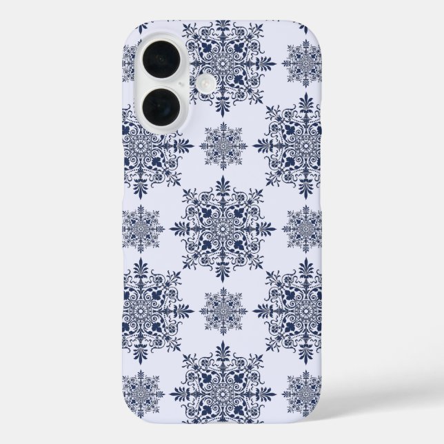 Blue Snowflake Damask Pattern Case-Mate iPhone Case (Back)