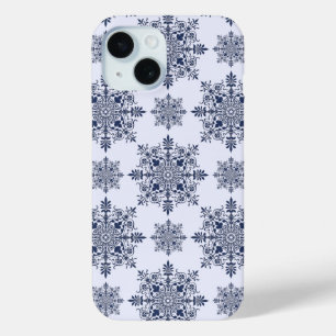Blue Snowflake Damask Pattern iPhone 15 Case