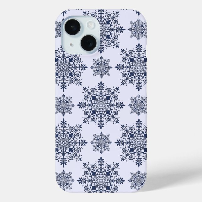 Blue Snowflake Damask Pattern Case-Mate iPhone Case (Back)