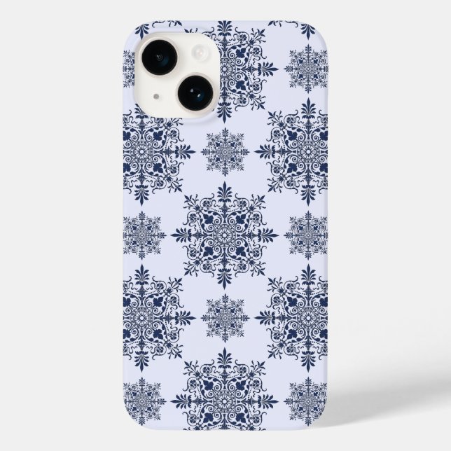 Blue Snowflake Damask Pattern Case-Mate iPhone Case (Back)