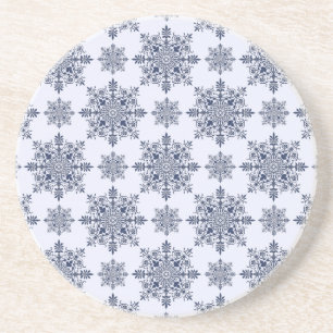 Blue Snowflake Damask Pattern Coaster