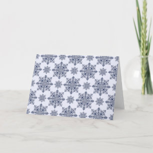 Blue Snowflake Damask Pattern Holiday Card