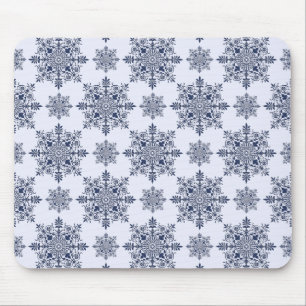 Blue Snowflake Damask Pattern Mouse Mat