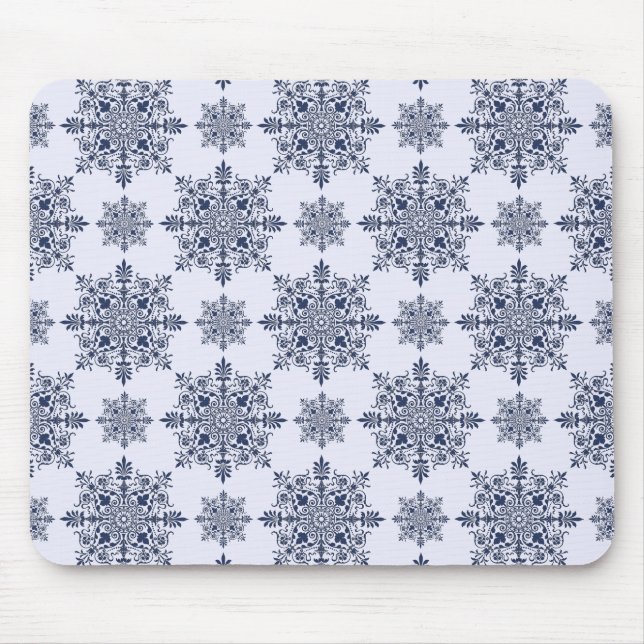 Blue Snowflake Damask Pattern Mouse Mat (Front)
