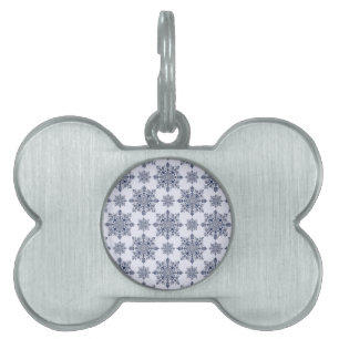 Blue Snowflake Damask Pattern Pet ID Tag
