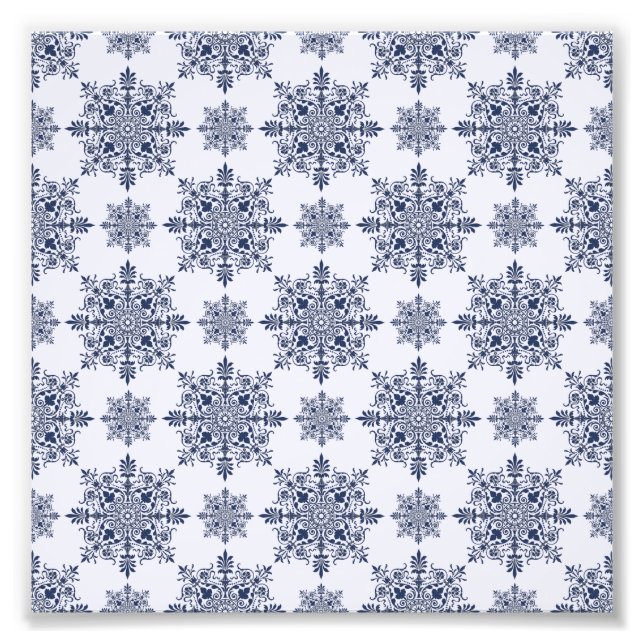 Blue Snowflake Damask Pattern Photo Print (Front)