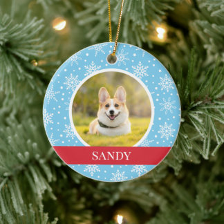 Blue Snowflake Dog Ceramic Tree Decoration