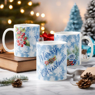 Blue Snowflake Family Name Christmas Year Coffee Mug