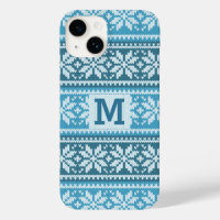 Blue Snowflake Faux Knit Sweater Pattern Monogram 