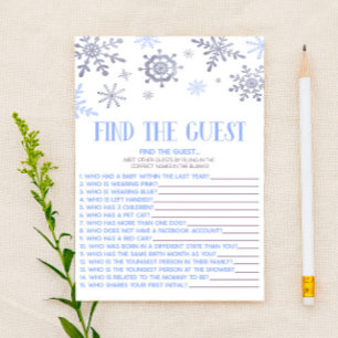 Blue Snowflake Find The Guest Baby Shower Game Stationery