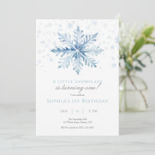 Blue Snowflake First Birthday Invitation 