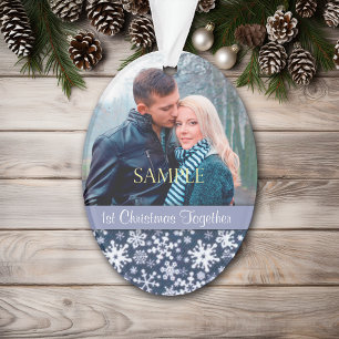 Blue Snowflake First Christmas Template Ornament