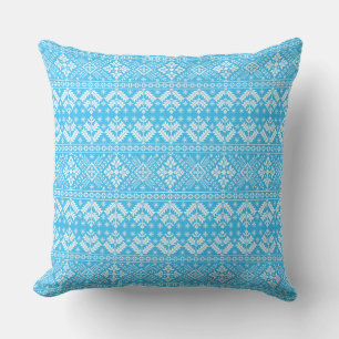 Blue Snowflake & Floral Fair Isle Christmas Cushion