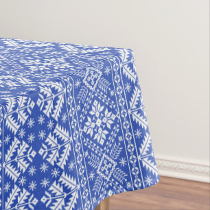 Blue Snowflake & Floral Fair Isle Christmas Tablecloth