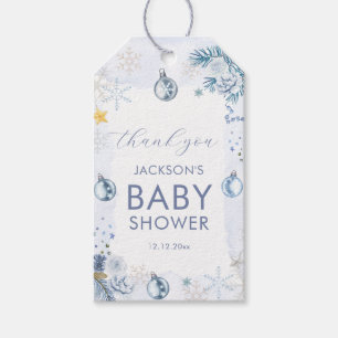 Blue Snowflake Flower Winter Baby Shower  Gift Tags