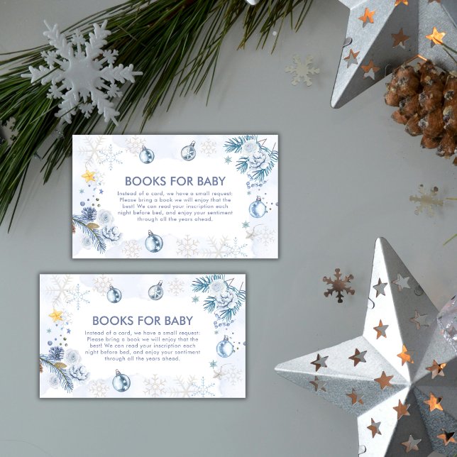 Blue Snowflake Flower Winter Books Baby Shower  Enclosure Card (Blue Snowflake Flower Winter Books Baby Shower Enclosure Card)