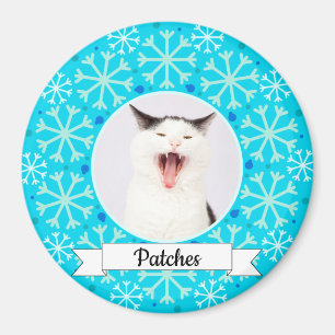 Blue Snowflake Frame Customizable Kitty Magnet