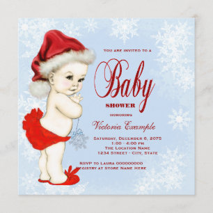 Blue Snowflake Girls Christmas Baby Shower Invitation