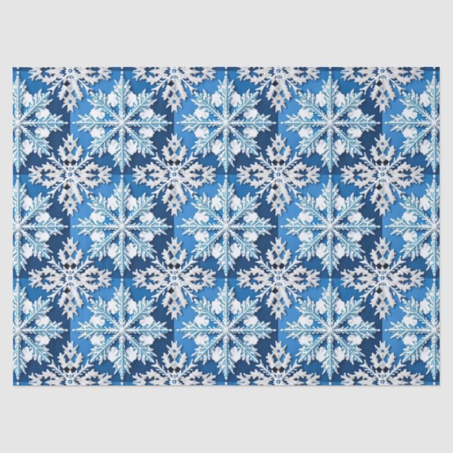 Blue Snowflake Glow 🎄 Elegant Winter Gift Tissue Paper (Front)