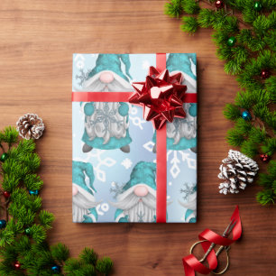 Blue Snowflake Gnome Wrapping Paper