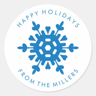 Blue Snowflake Happy Holidays Gift Sticker