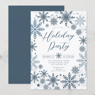 Blue Snowflake Holiday Party Invitation