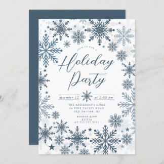 Blue Snowflake Holiday Party Invitation