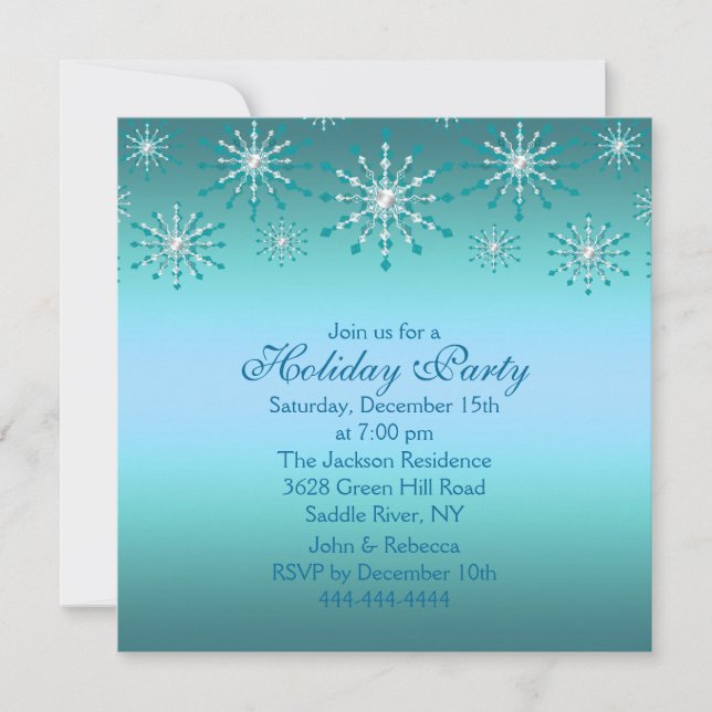 Blue Snowflake Holiday Party Invitation (Front)