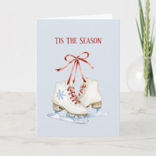 Blue Snowflake Ice Skates Christmas Card