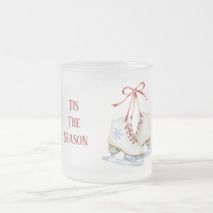 Blue Snowflake Ice Skates Christmas Frosted Glass Coffee Mug