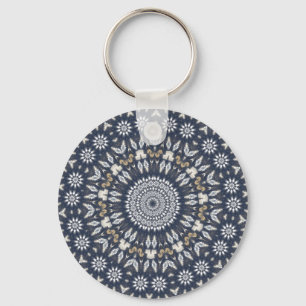 Blue Snowflake Kaleidoscope Key Ring
