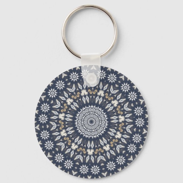 Blue Snowflake Kaleidoscope Key Ring (Front)