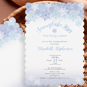 Blue Snowflake Kisses Baby Shower Invitation