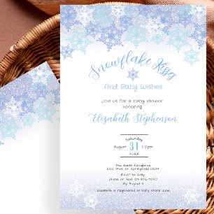 Blue Snowflake Kisses Baby Shower Invitation