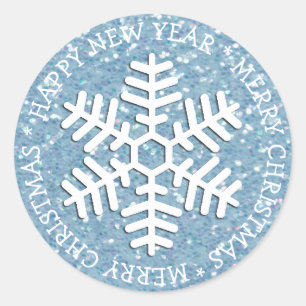 Blue Snowflake Merry Christmas Sticker