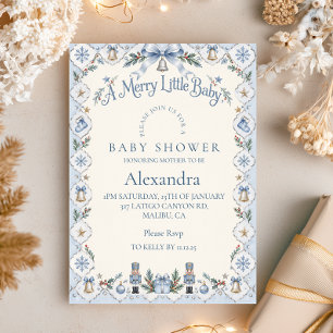 Blue Snowflake Merry Little Baby Shower Invitation
