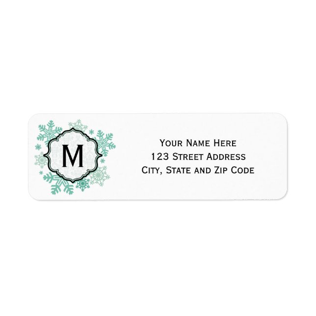 Blue Snowflake Monogram Address Labels (Front)